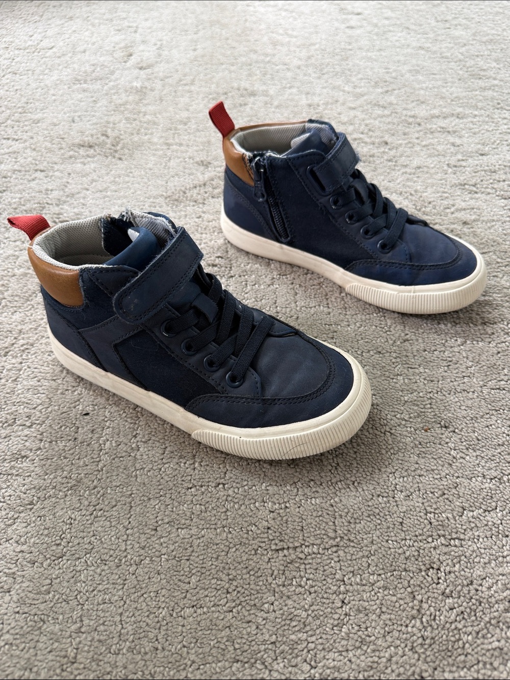 Cat & Jack Navy High-Top Sneakers with Tan and Red Accents